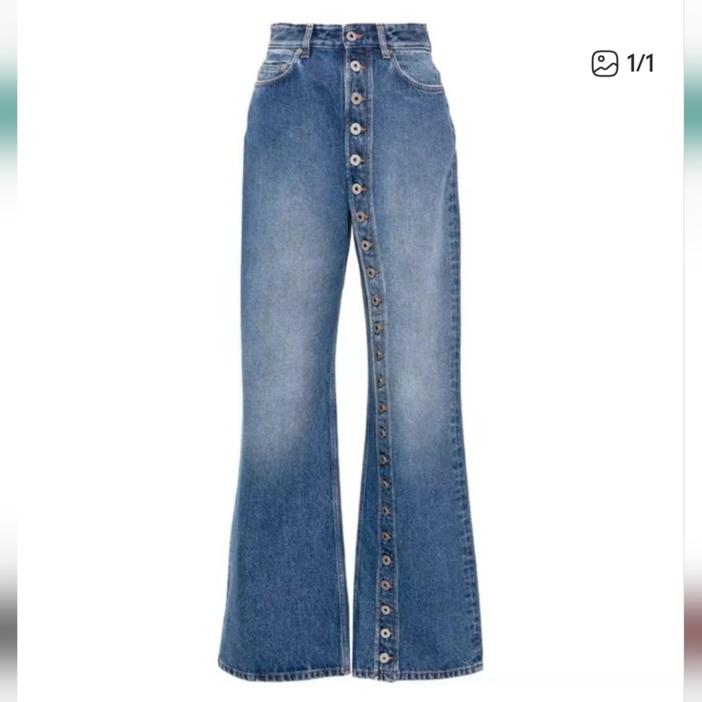 Stylish Blue Button-Front Women's Flare Jeans